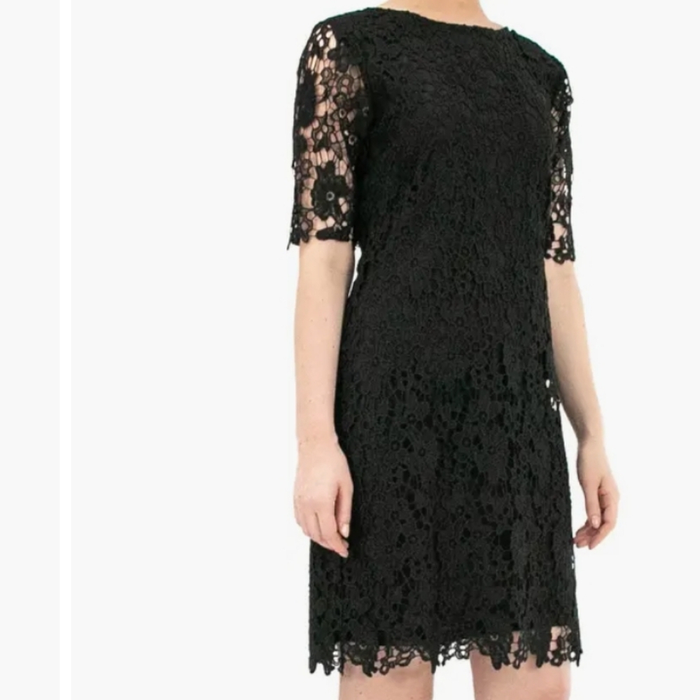 Nina Leonard Jewel Neck Black Lace Dress~ Size Small